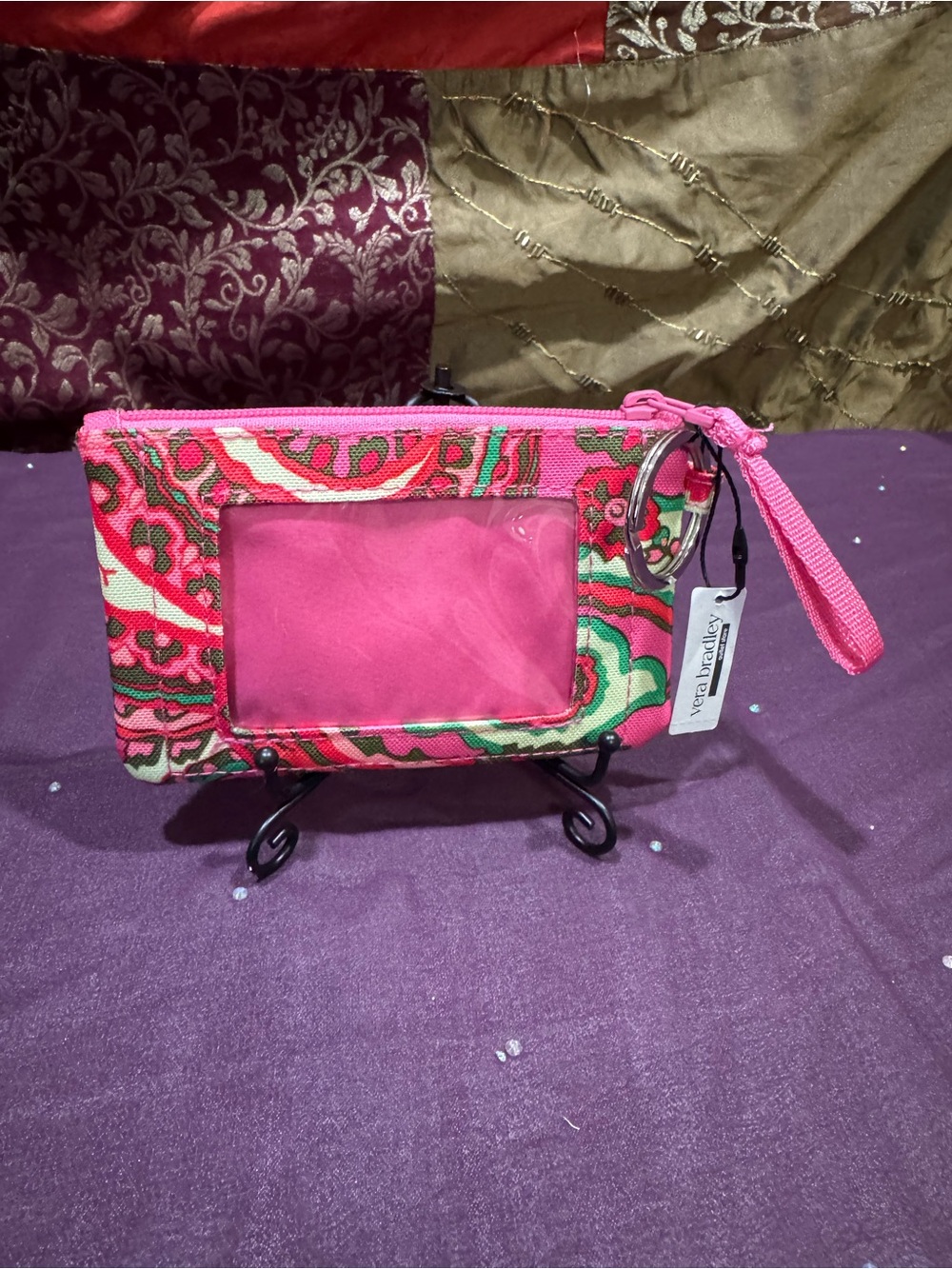 Vera Bradley Pink Green Paisley ID Wristlet
